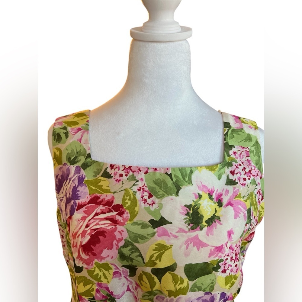 Vintage 100% Silk Floral Sleeveless Dress, NWOT, Easter Dress, Summer Dress - Picture 3 of 7